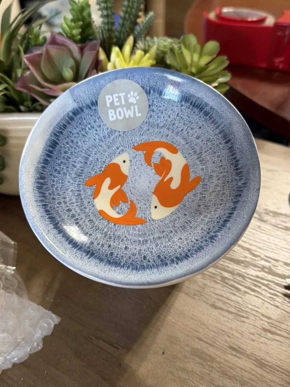 TEDDY PAWS Koi Fish Raised Ceramic Elevated Cat Bowl - NWOT